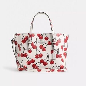 NWT Coach Mollie Tote Bag 25 Crossbody With Cherry Print In Leather